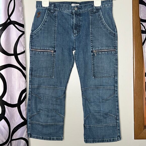 Vintage Sharagano Zippered Denim Cropped Jeans Size Large 33” - Picture 1 of 12